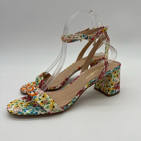 Nanette Lepore Clarissa Orange/Blue Floral Block Heels Sandals Size 9 - Picture 4 of 16